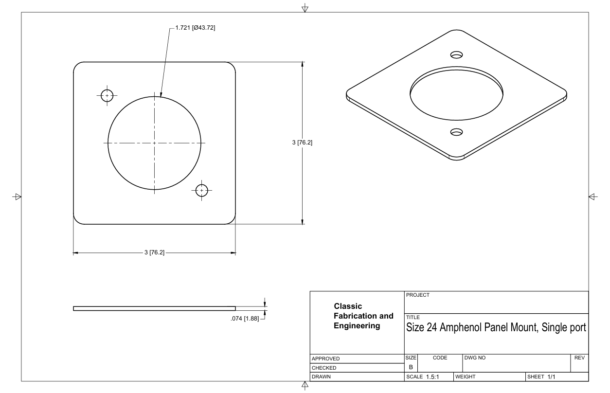 Single port Weld in mount for Size 24 Amphenol panel mount connectors