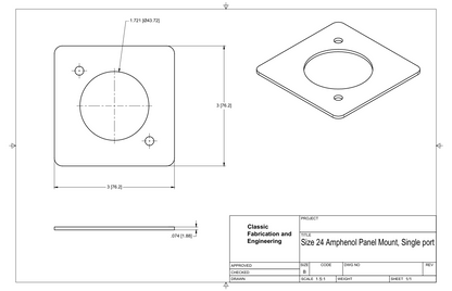 Single port Weld in mount for Size 24 Amphenol panel mount connectors