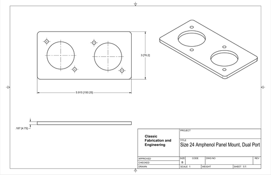 Dual Port Weld in mount for Size 24 Amphenol panel mount connectors